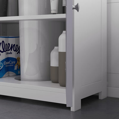 kleankin 60x60cm Under-Sink Storage Cabinet w/ Adjustable Shelf Handles Drain Hole Bathroom Cabinet Space Saver Organizer White and Grey 