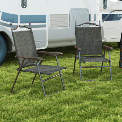 Outsunny Set of Two Folding Garden Chairs, with Fabric Mesh Seats - Dark Brown 