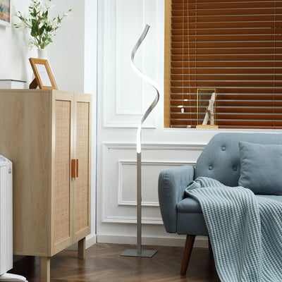 HOMCOM Dimmable Floor Lamp for Living Room, Modern Spiral Standing Lamp with 3 Adjustable Brightness and Square Base, Silver 