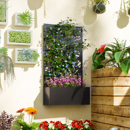 Outsunny Outdoor Metal Planter, with Back Trellis - Black 