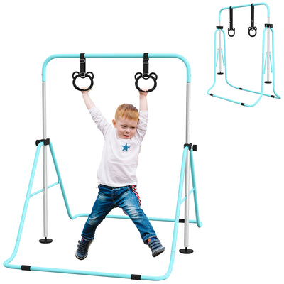 HOMCOM Adjustable Height, Foldable Kids Gymnastics Bar w/ Non-slip Rubber Floor Rings, for 3+ Years, Green 
