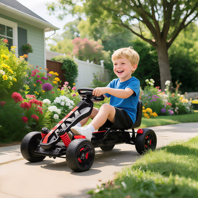 AIYAPLAY Pedal Go Kart for Kids Aged 3-6 Years, with Freewheel System, Brake, EVA Anti-Slip Wheels, Red 