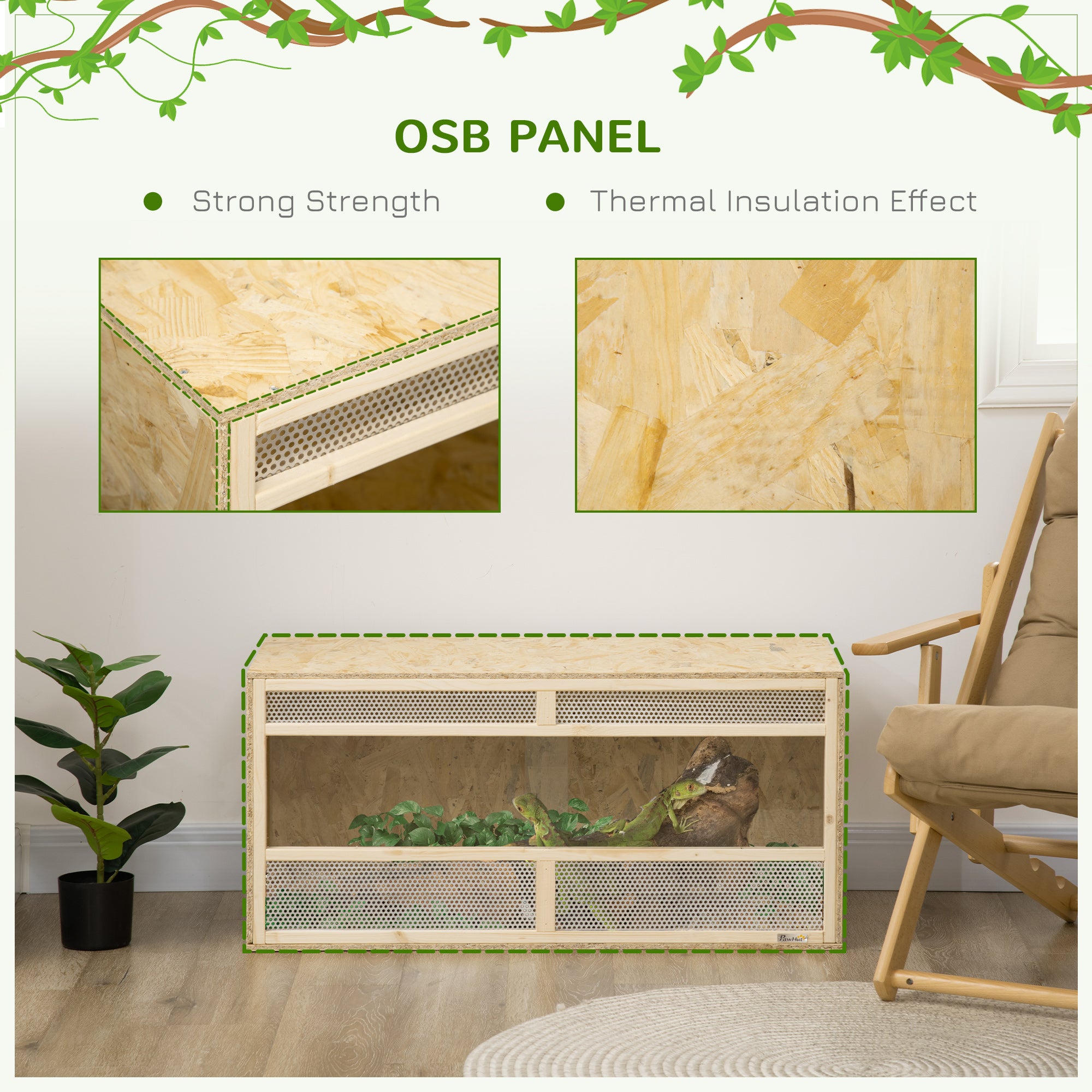 PawHut Reptile Terrarium Vivarium Habitat w/ Transparent Sliding Doors, Breathable Mesh, for Lizards, Horned Frogs, Snakes and Chameleons, 100 x 47 x 47cm 