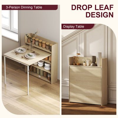 HOMCOM Kitchen Table, Folding Dining Table, with 4-Tier Shelves, Modern Drop-Leaf Table, Oak Wood Effect 