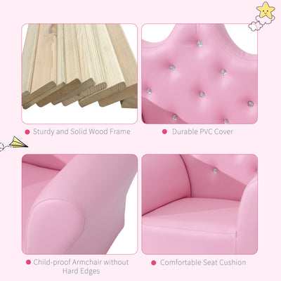 HOMCOM Children Kids Sofa Set Armchair Chair Seat with Free Footstool PU Leather for Girls 58L x 40.5W x 49H cm Pink 