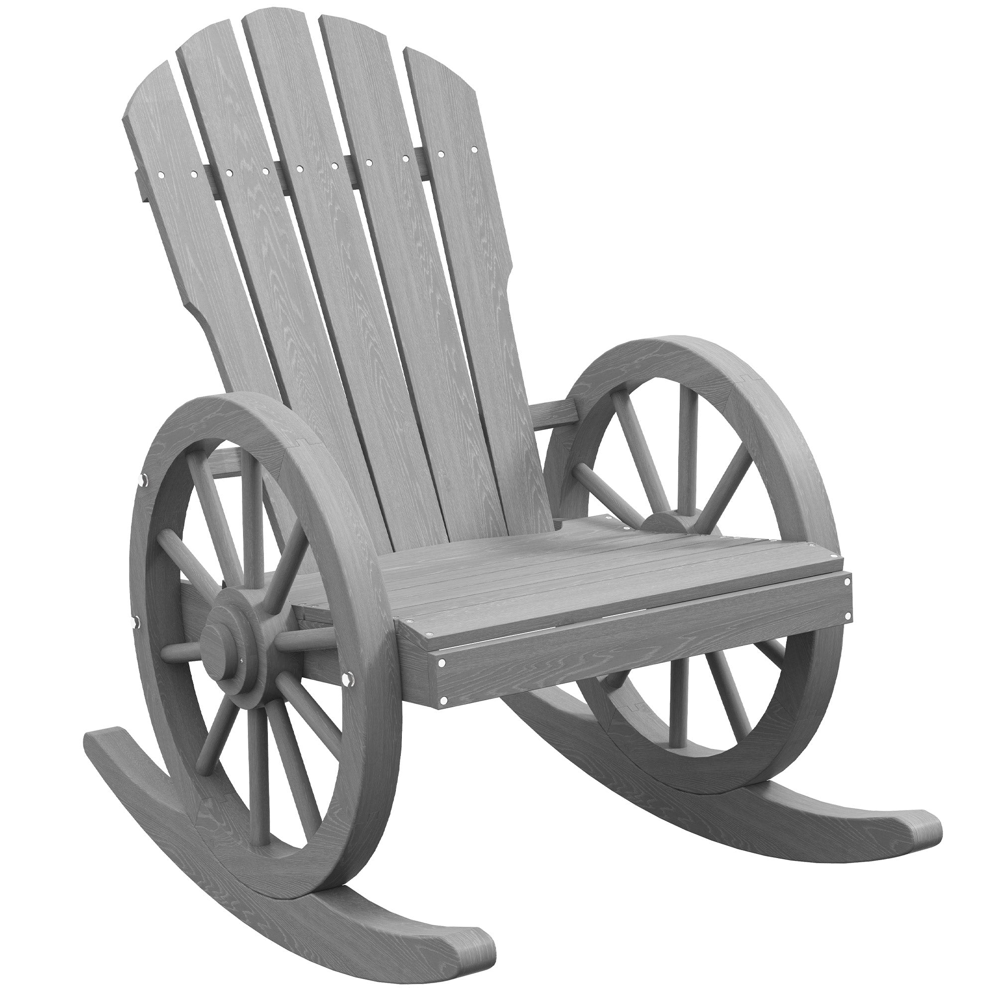 Outsunny Wooden Adirondack Rocking Chair Reclining Armchair Outdoor Garden Furniture Patio Porch Rocker - Grey 