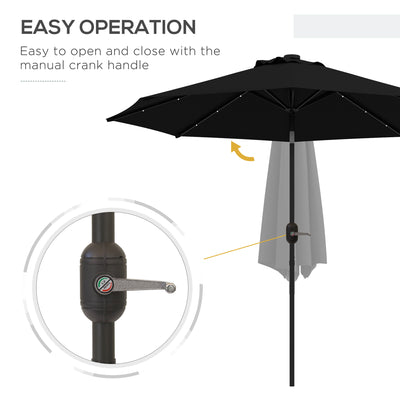 Outsunny 2.7m Outdoor Patio Garden Umbrella Parasol with Tilt Crank and 24 LEDs Lights, Black 