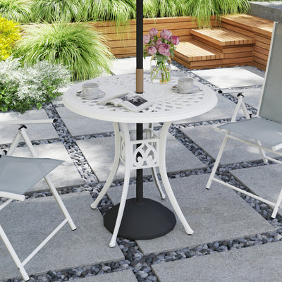 Outsunny 78 cm Round Garden Dining Table with Parasol Hole Antique Cast Aluminium Outdoor Table Only, White 