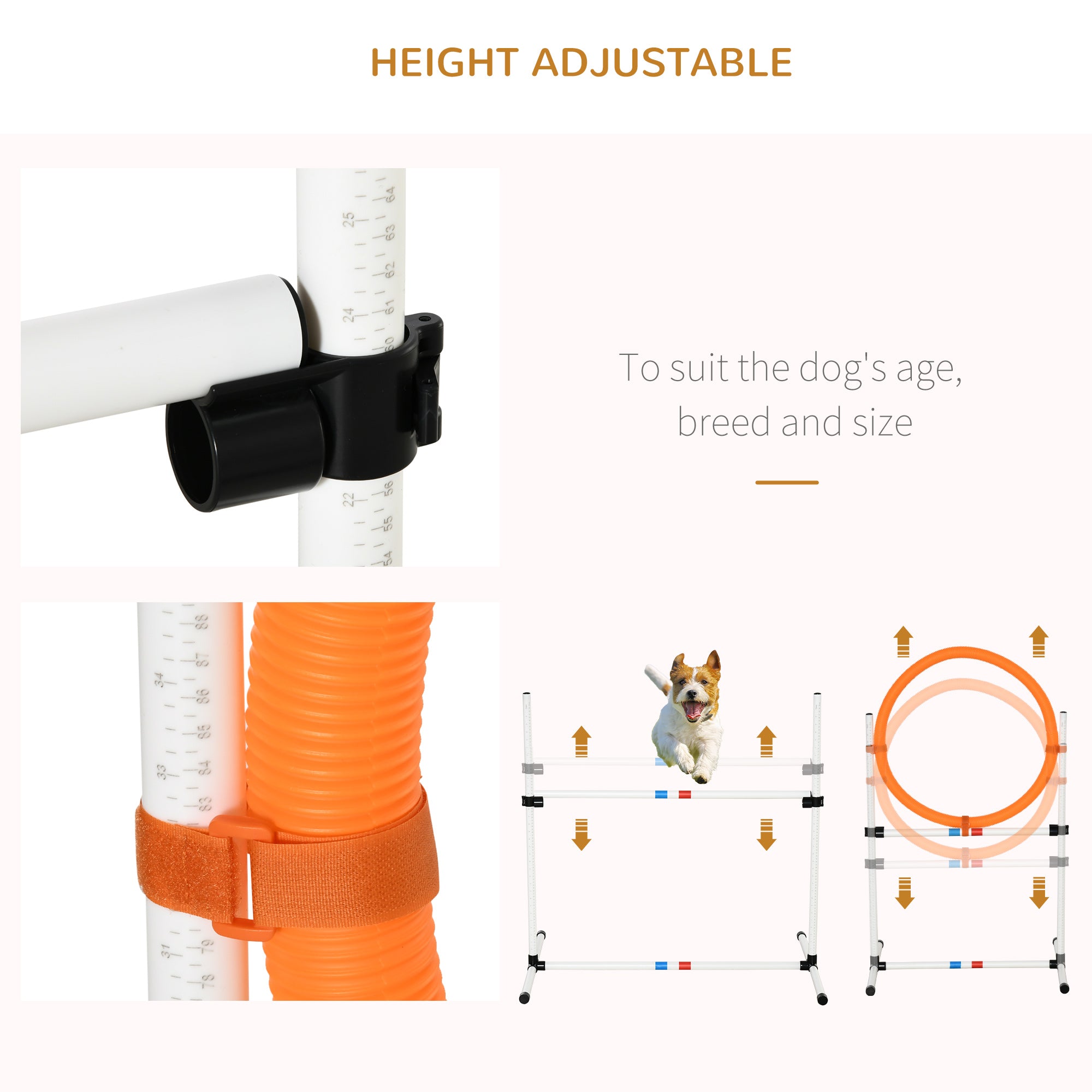 PawHut 3 Piece Pet Agility Training Equipment Dog Play Run Jump Obedience Training Set Adjustable (Pole + Hoop + Hurdle) 