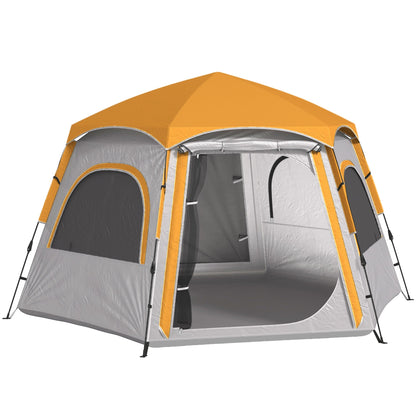 Outsunny Instant Camping Tent, 2/3/4 Person Easy Setup Family Tent with Vestibule, Rainfly, 4 Mesh Windows & 2 Doors, Hexagonal Design, Waterproof UV Protected Dome Tent, Light Grey 
