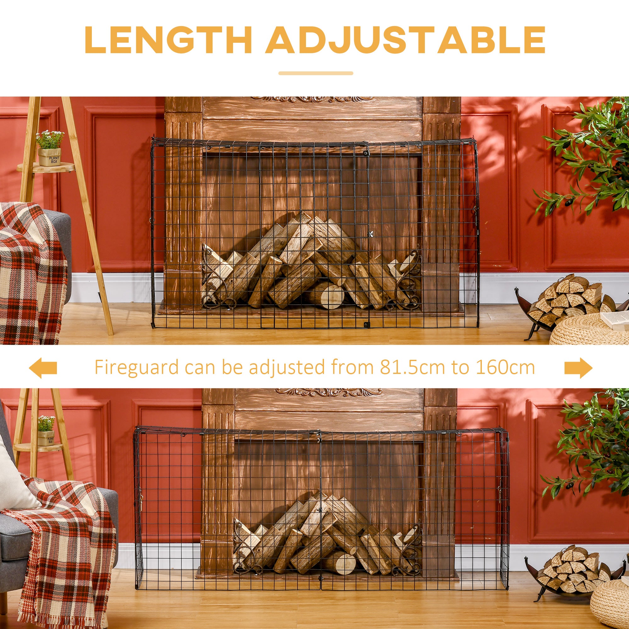 HOMCOM Extendable Fire Guard Screen, Freestanding Fire Screen Spark Guard, Folding Fireplace Cover, Wire Mesh, 81.5-160cm, Black 