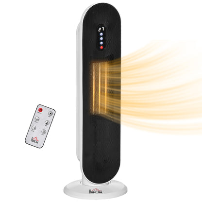 HOMCOM Ceramic Space Heater, Indoor Tower Heater with 2 Heat, Oscillation, Remote Control, Timer, Tip-Over & Overheating Protection, 1200W/2000W, White 
