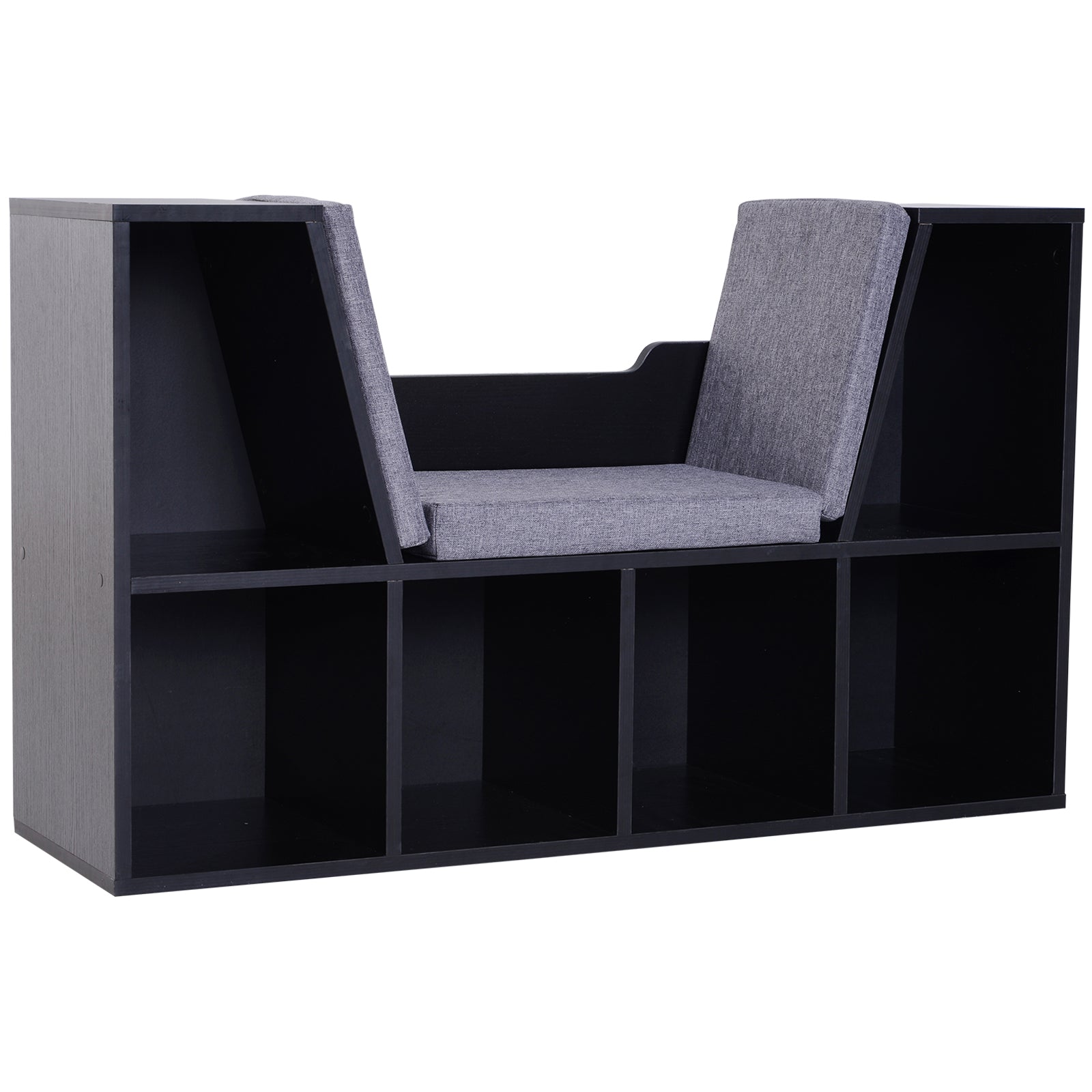 HOMCOM Bookcase Storage Shelf with Cushioned Reading Seat, Cube Bookshelf Organizer for Bedroom Living Room, Black 