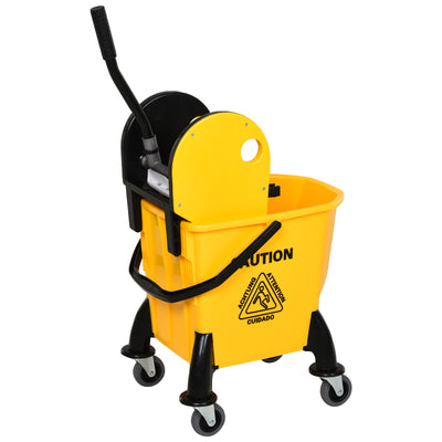 HOMCOM 25L Mop Bucket, with Wringer, Wheels and Handle - Yellow 