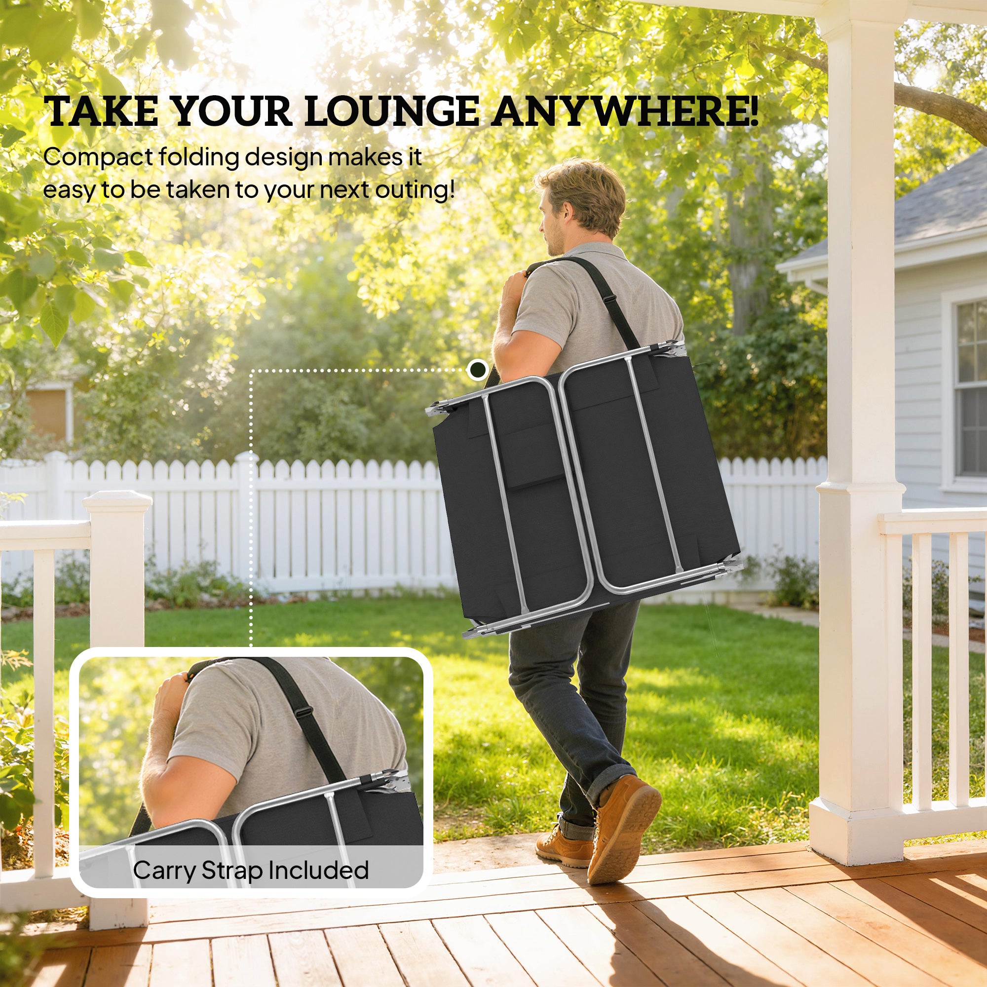 Outsunny 5-Position Adjustable Sun Loungers Set of 2 with Reading Hole and Side Pocket, Black 