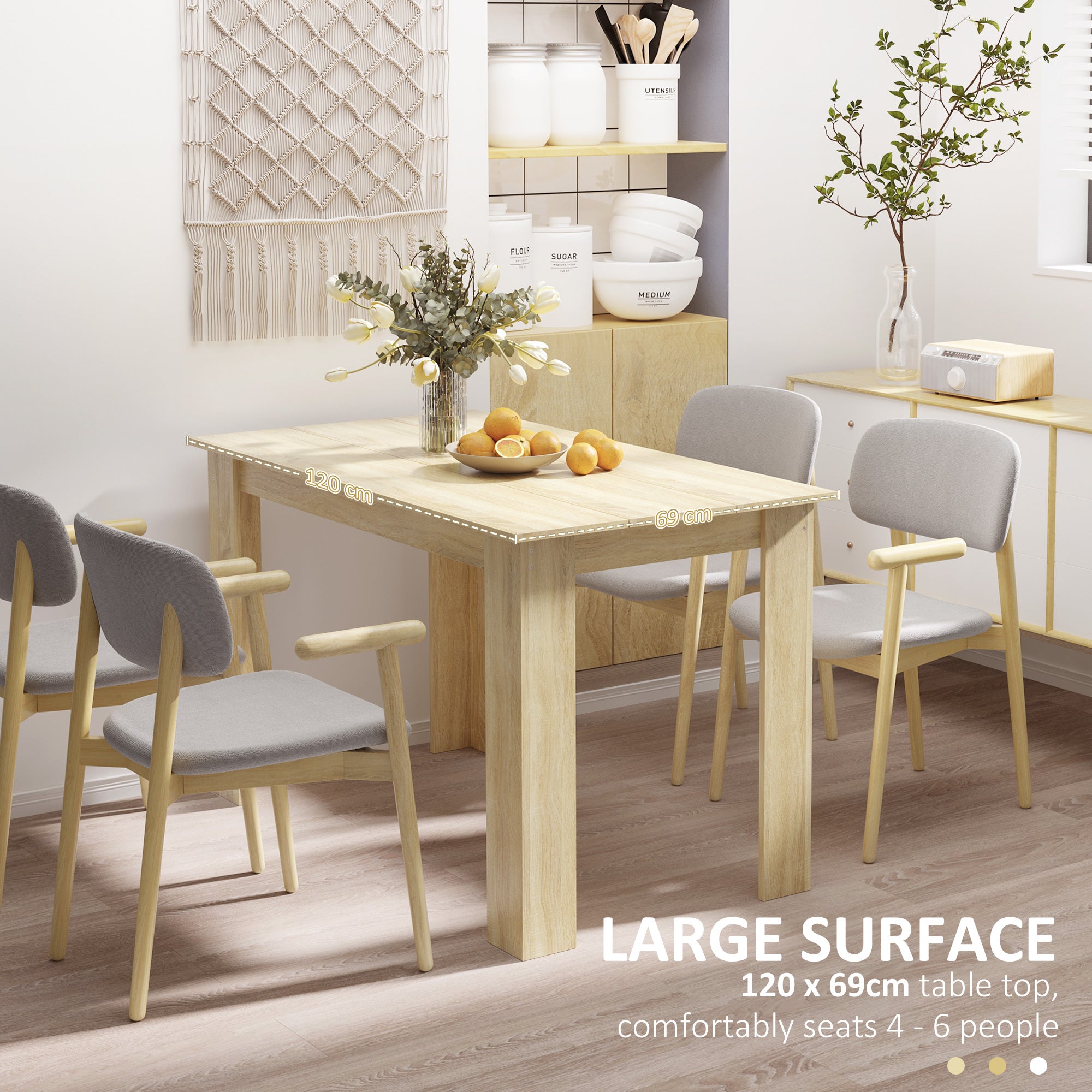HOMCOM Dining Table for 4-6 People, Kitchen Table with Wood Effect for Dining Room, Oak 