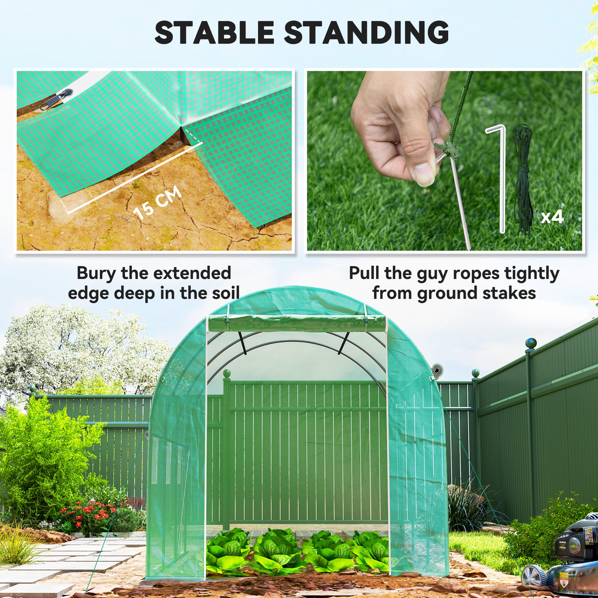 Outsunny 296 x 196cm Steel Frame Polytunnel Greenhouse - Green 