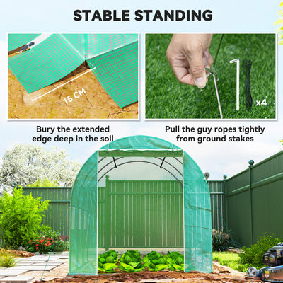Outsunny 296 x 196cm Steel Frame Polytunnel Greenhouse - Green 