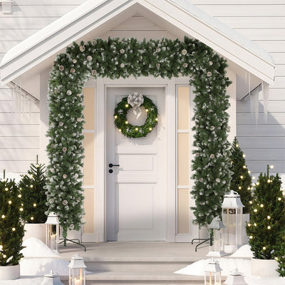 HOMCOM 8.2 ft Snow Frosted Christmas Tree Arch, Christmas Arch Doorway Decor with 2100 Tips and 96 Pinecones, Artificial Xmas Tree with Metal Stand for Indoor, Green 