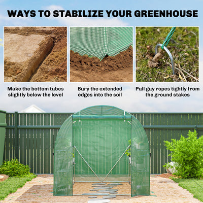 Outsunny Walk-in Greenhouse with Shelves, Polytunnel Greenhouse with Roll-Up Door, 6 Mesh Windows,198 x 275 x 191 cm, Green 