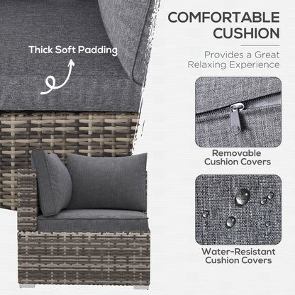 Outsunny Outdoor PE Rattan Corner Sofa, Garden Wicker Furniture Single Sofa Chair w/ Cushions, Deep Grey 