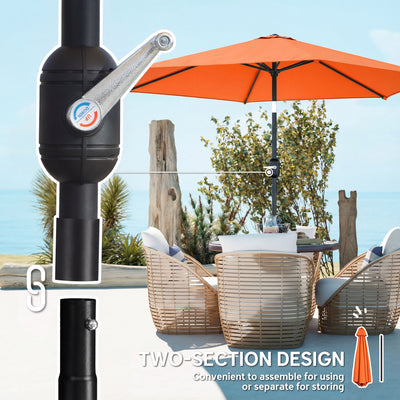 Outsunny 2.6 m Garden Parasol Umbrella with Aluminium Pole, Outdoor Patio Umbrella with Tilt and Crank, Vent, Orange 
