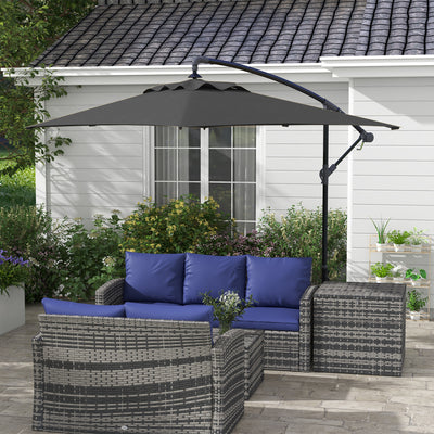 Outsunny 3m Cantilever Overhanging Parasol, with Cross Base - Black 