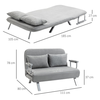 HOMCOM Two-Seater Click-Clack Sofa Bed - Light Grey 