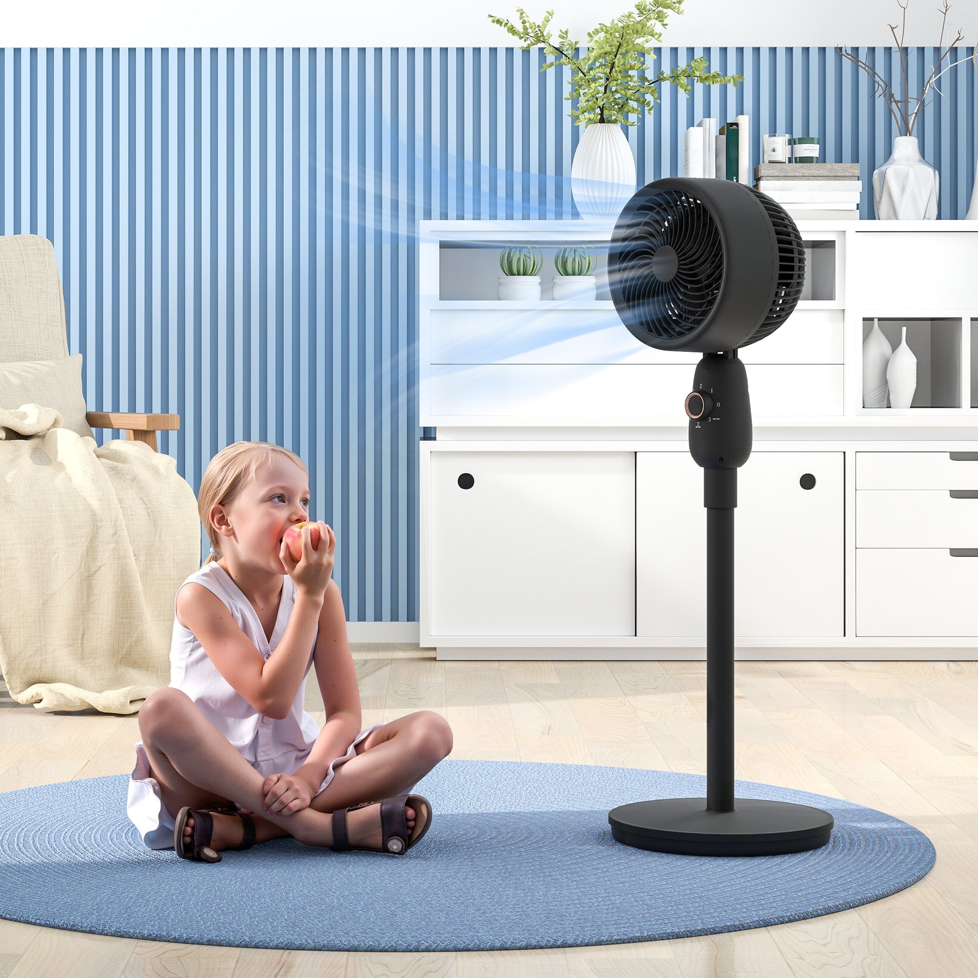 HOMCOM Pedestal Fan, Powerful Air Circulator, 12 Inch Floor Standing Fan with 3 Speed Settings, Oscillating Function for Bedroom, Home and Office, Black 