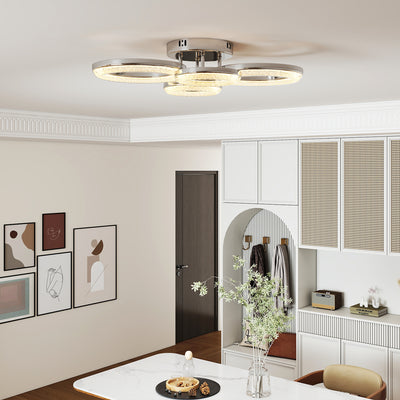 HOMCOM LED Ceiling Light, Modern Dimmable 4 Rings Ceiling Lamp with Wall Switch, 40W 4350lm Flush Mount Ceiling Light with 3500K/4500K/6000K Colour Temperatures for Living Room, Bedroom, Silver Tone 