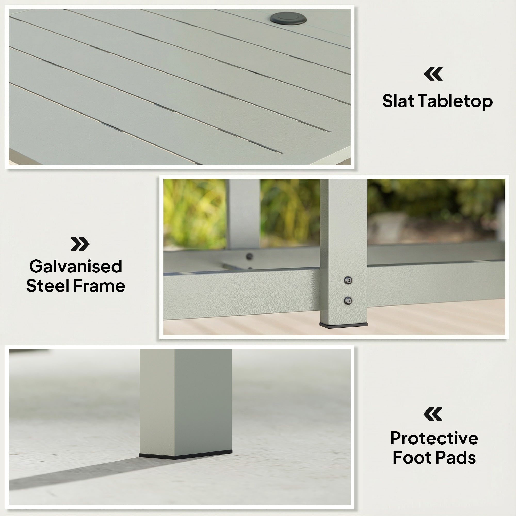 Outsunny Rectangle Garden Table with Parasol Hole, Outdoor Dining Table for 6, Patio Table for Balcony, 150cm x 90cm, Light Grey 
