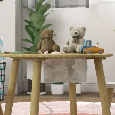 AIYAPLAY 3-Piece Kids Activity Table Set with Centre Mesh Bag, Bear-Shaped Backrest, for Arts and Crafts, Reading, Dining 
