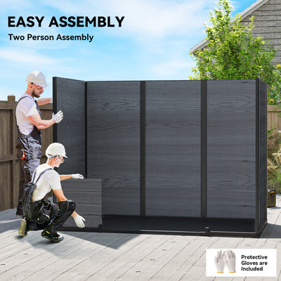 Outsunny 8 x 4 ft Resin Garden Shed, Wood-Effect Outdoor Storage Shed with Floor, Windows, Lockable Doors and Vents, Dark Grey 