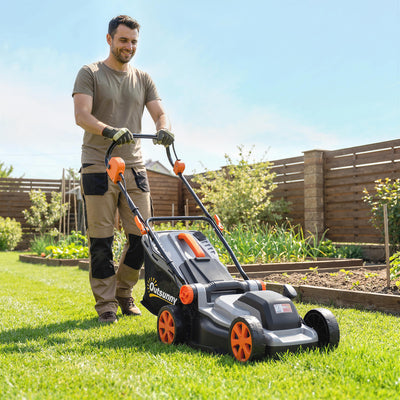Outsunny 18V Cordless Lawnmower with 2 x 4Ah Batteries, Battery Lawn Mower with 34cm Cutting Width, Mulching Feature 