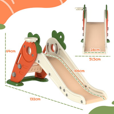 AIYAPLAY 3 in 1 Foldable Toddler Slide with Basketball Hoop, Climber, Carrot-themed, for 1-3 Years 