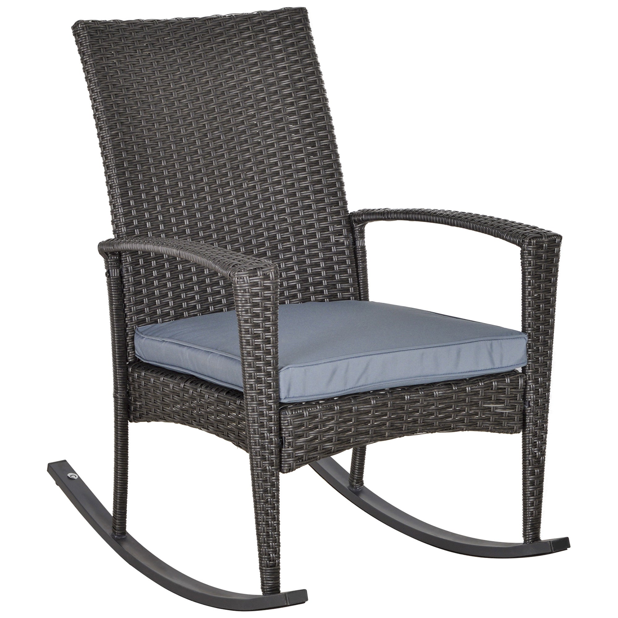 Outsunny Outdoor PE Rattan Rocking Chair, Garden Rocking Chair Set with Armrest and Cushion, Grey 