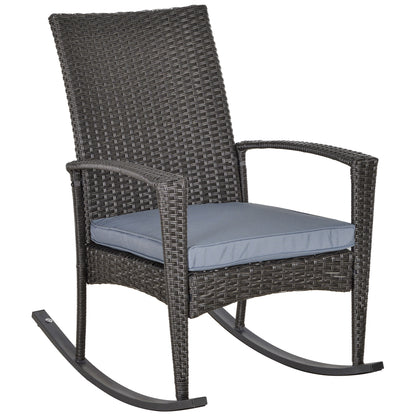 Outsunny Outdoor PE Rattan Rocking Chair, Garden Rocking Chair Set with Armrest and Cushion, Grey 
