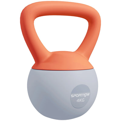 SPORTNOW Soft Kettlebell, 4kg Kettle Bell with Non-Slip Handle for Home Gym Weight Lifting and Strength Training, Orange and Grey 