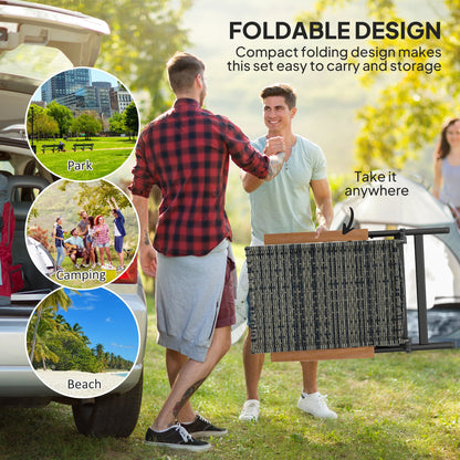Outsunny 2 Pieces Outdoor Foldable Dining Chair with Armrests, High Backrest, for Garden, Camping, Balcony, Mixed-grey 