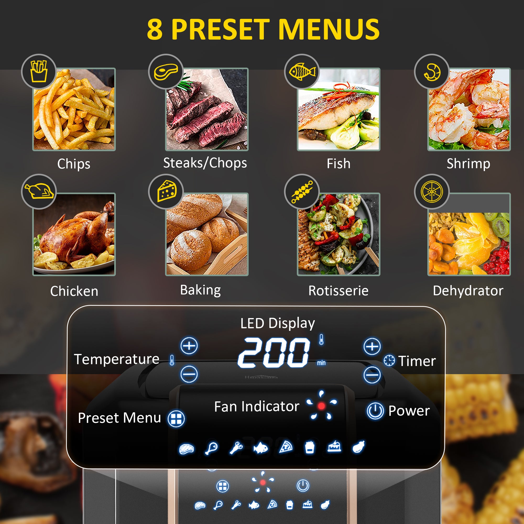 HOMCOM 6.5L Single Basket Air Fryer, 80-200\'c2\'b0C Temperature, Black and Gold Tone