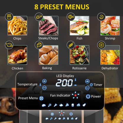 HOMCOM 6.5L Single Basket Air Fryer, 80-200\'c2\'b0C Temperature, Black and Gold Tone