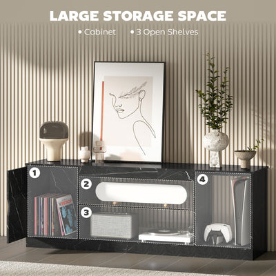 HOMCOM TV Stand Cabinet, Marble Effect TV Unit for up to 55" TVs with Glass Shelf and Storage Cabinet, Entertainment Unit for Living Room, Bedroom, Black 