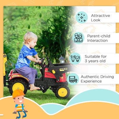 HOMCOM Kids Children Pedal Go Kart Ride On Toy Car Excavator Tractor w/ Moving Bucket Steering Wheel Removable Digger For 3 - 6 Years 