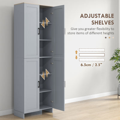 HOMCOM Freestanding Kitchen Cupboard, 4-Door Storage Cabinet Organizer with Adjustable Shelves Grey 