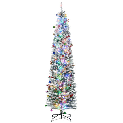 HOMCOM 7.5' Artificial Prelit Christmas Trees Holiday D\'c3\'a9cor with Colourful LED Lights, Flocked Tips, Berry, Pine Cone