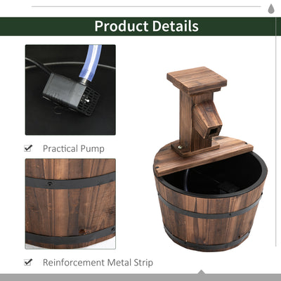 Outsunny Wood Barrel Patio Water Fountain Garden Decorative Ornament Water Feature with Electric Pump 