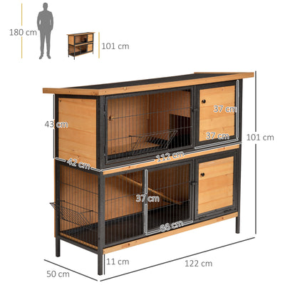 PawHut Rabbit Hutch Outdoor Guinea Pig Hutch Bunny Cage Metal Frame with  No-Leak Tray Openable Roof Light Yellow 122 x 50 x 101cm 
