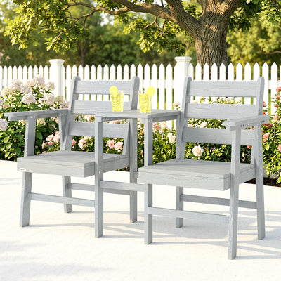 Outsunny Outdoor Garden Loveseat, Embossed Wooden Jack and Jill Garden Seat with Integrated Table, Grey 