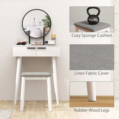 HOMCOM Dressing Table with Mirror and Stool, Vanity Makeup Desk Set with 2 Drawers, Cushioned Stool and Make-up Organiser for Bedroom and Dressing Room, 60 x 40 x 123 cm, White 