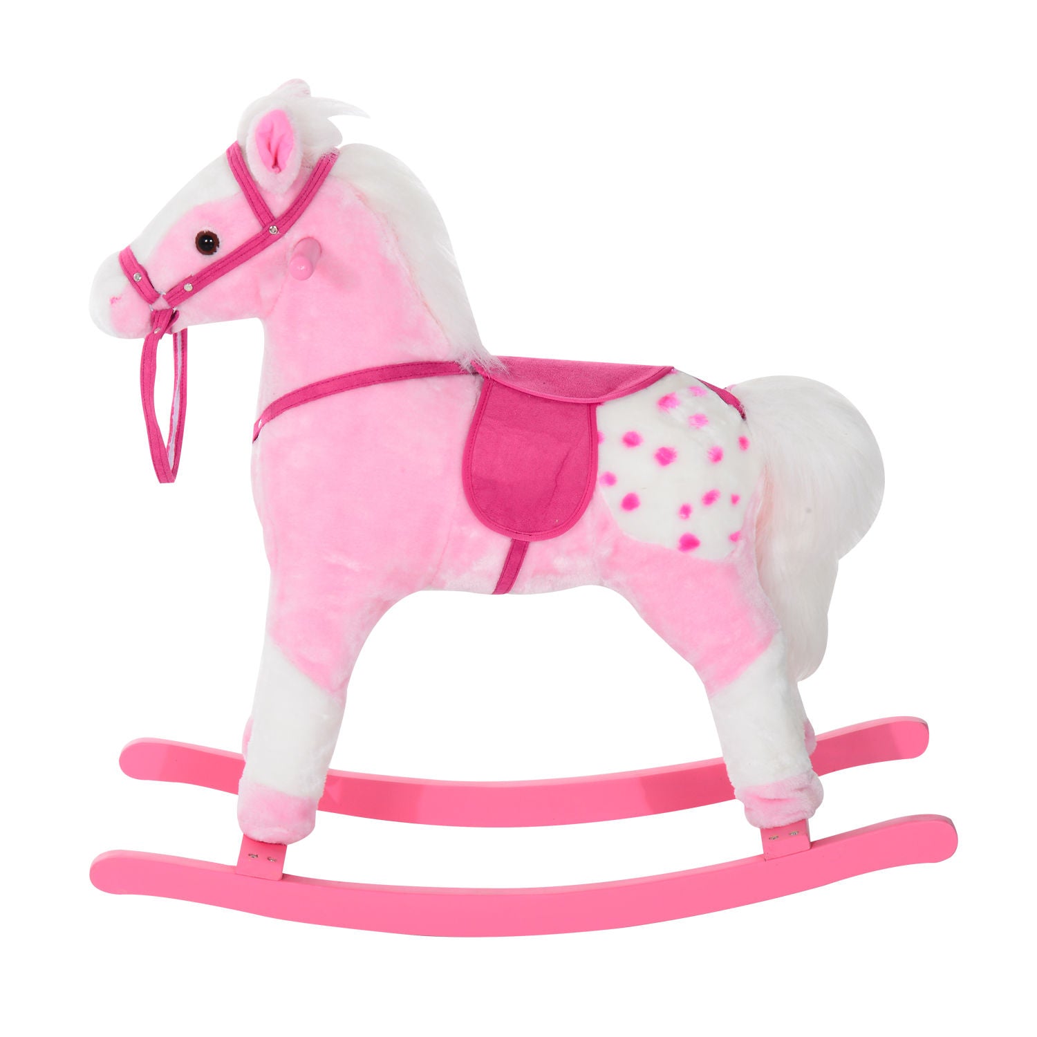 HOMCOM Baby Rocking Horse Plush Ride on Animals Rocker with Sound Handle Grip for Kids 3-6 Years - Pink 